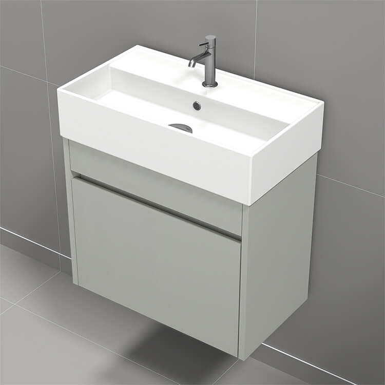 Bathroom Vanity Small Bathroom Vanity, Wall Mount, Modern, 24 Inch, Grey Mist Nameeks MINI8