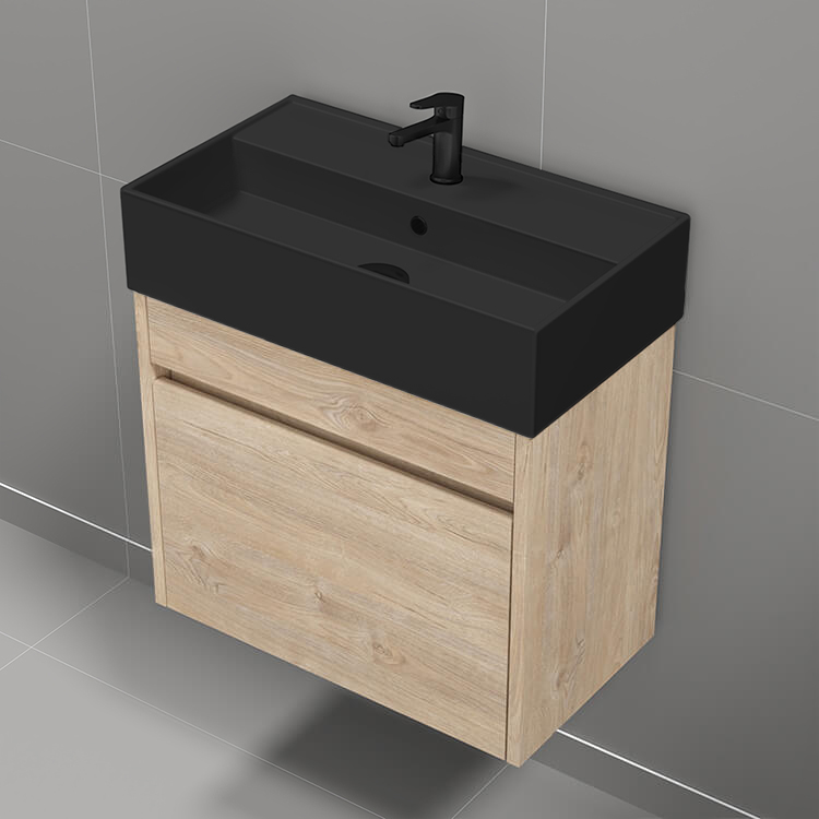 Bathroom Vanity Small Bathroom Vanity With Black Sink, Modern, Wall Mounted, 24 Inch, Brown Oak Nameeks MINI9