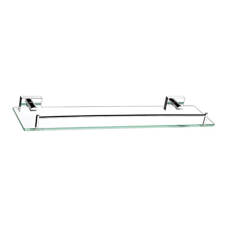 Floating Wall Mount Tempered Glass Bathroom Shelf with Brushed Chrome Rail