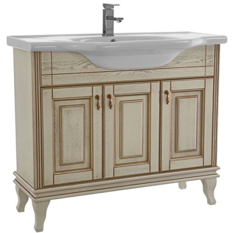40 Inch Floor Standing Vanilla Vanity Cabinet With Fitted Sink