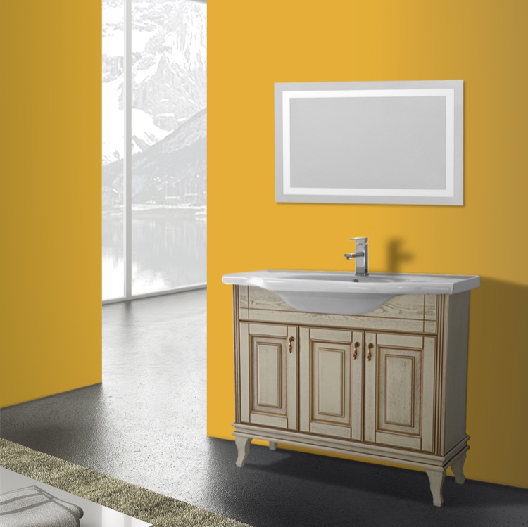 40 Inch Vanilla Floor Standing Bathroom Vanity Set Lighted 40 Inch Vanilla Floor Standing Bathroom Vanity Set Lighted Mirror Included