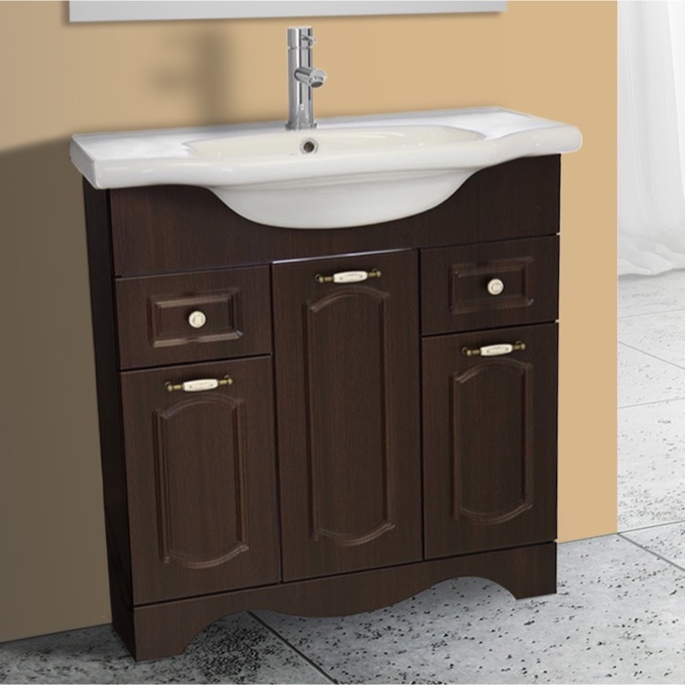 31 Inch Floor Standing Walnut Vanity Cabinet With Ed Sink Bathroom Vanity Nameeks Cla F05 31 Inch Floor Standing Walnut Cabinet With