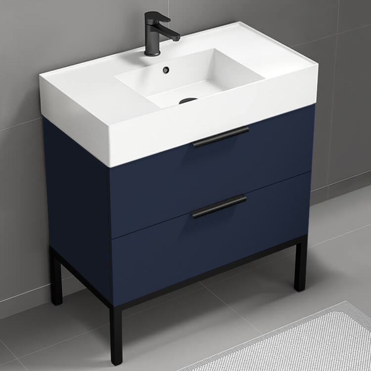 Bathroom Vanity Blue Modern Bathroom Vanity, 32 Inch, Free Standing Nameeks DERIN413