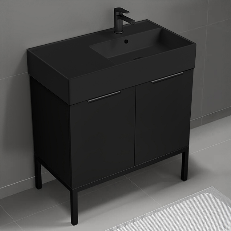 Bathroom Vanity Modern Black Bathroom Vanity, 32 Inch, Free Standing Nameeks DERIN738