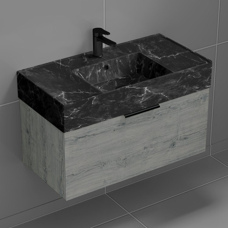 Bathroom Vanity Floating Bathroom Vanity, Modern, 32 Inch, Black Marble Style Sink Nameeks DERIN957