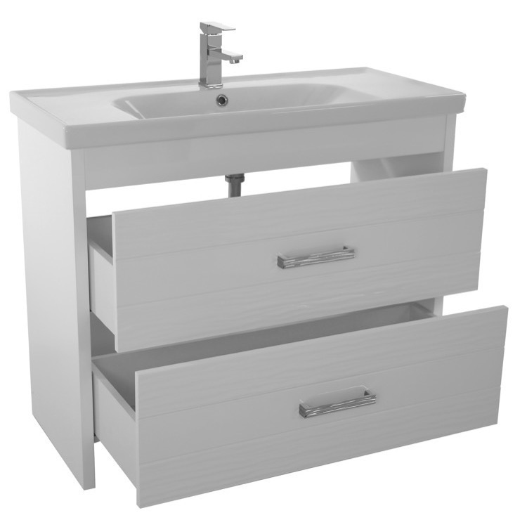 39 Inch Floor Standing White Vanity Cabinet With Fitted Sink