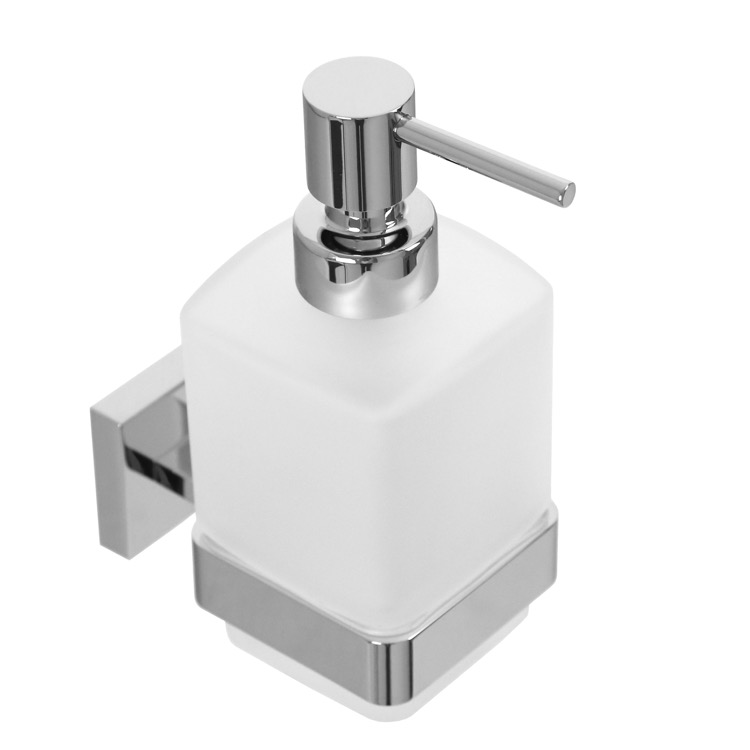 Bathroom Soap Dispenser Chrome Square Wall Mounted Stylish Modern Frosted Glass 