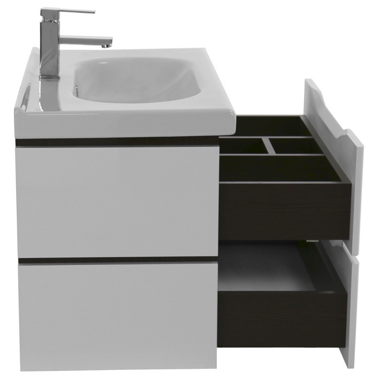 31 Inch Wall Mounted White Vanity Cabinet With Fitted Sink