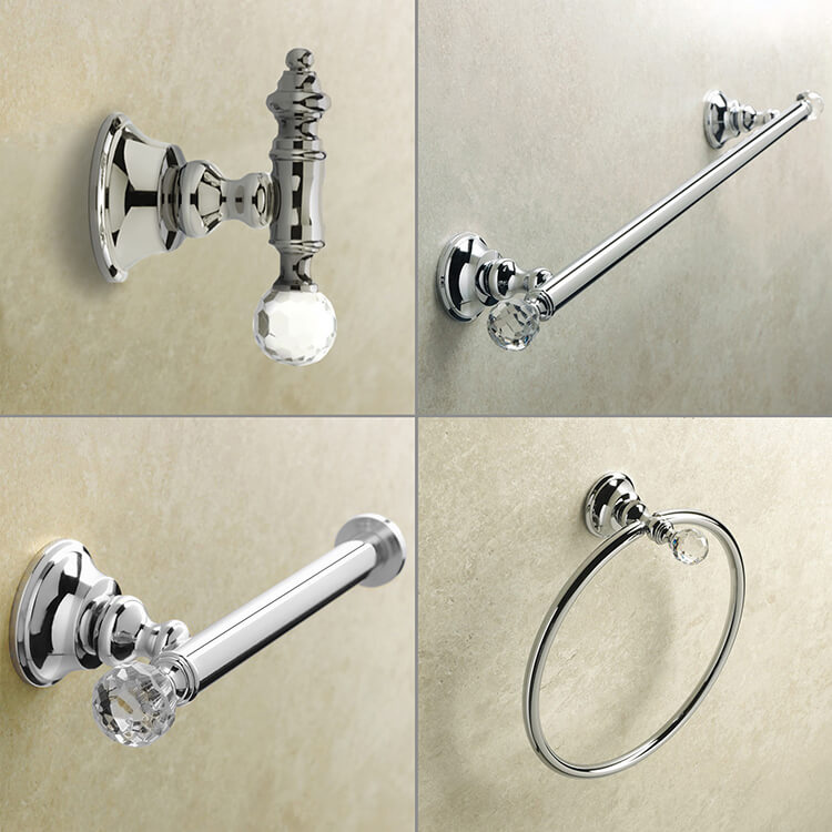 Bathroom Hardware Set, Nameeks BHS04, Wall Mounted 4 Piece Chrome Hardware Set with Crystals