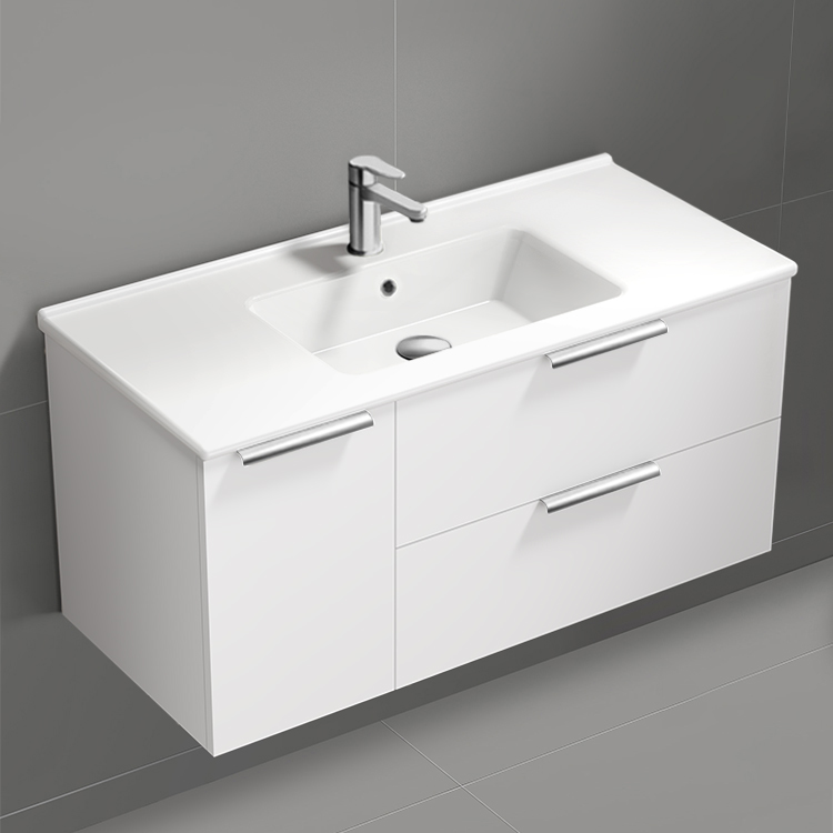 Bathroom Vanity Wall Mounted Bathroom Vanity, Modern, 40 Inch, Chrome Handles Nameeks BODRUM124