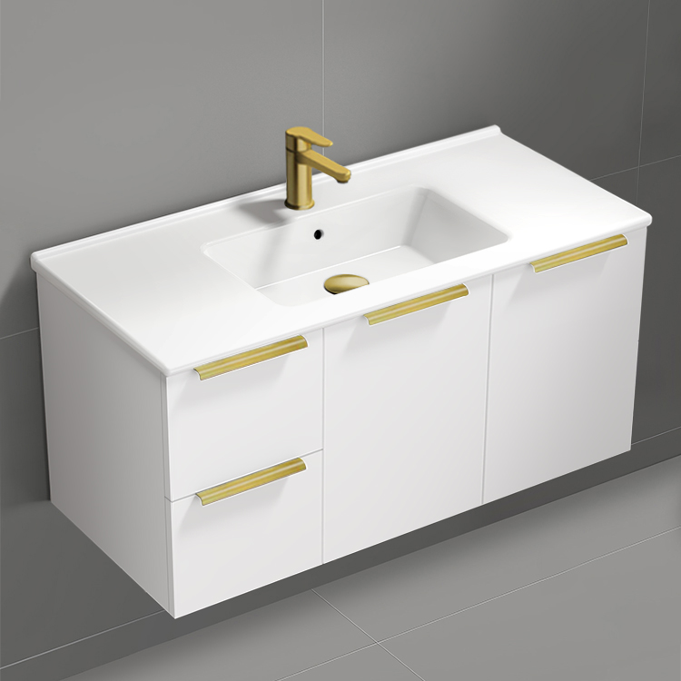 Bathroom Vanity Wall Mounted Bathroom Vanity, Modern, 40 Inch, Gold Handles Nameeks BODRUM139