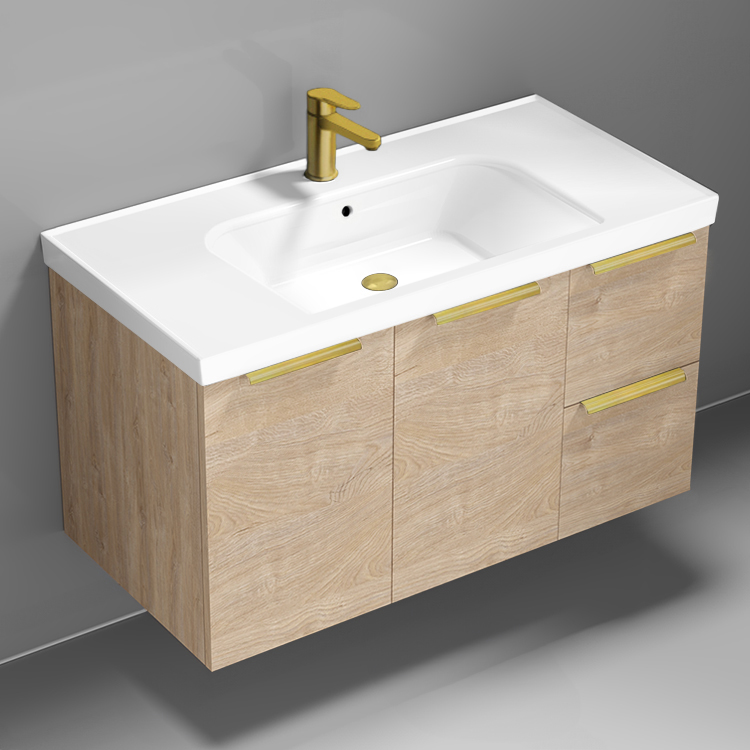Bathroom Vanity Wall Mounted Bathroom Vanity, Modern, 36 Inch, Gold Handles Nameeks FRAME4