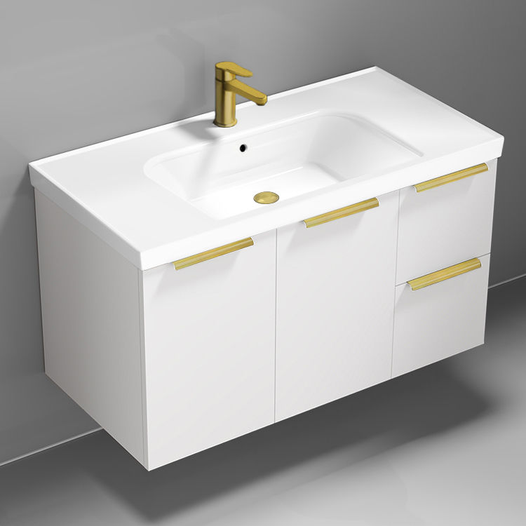 Bathroom Vanity Wall Mounted Bathroom Vanity, Modern, 36 Inch, Gold Handles Nameeks FRAME5