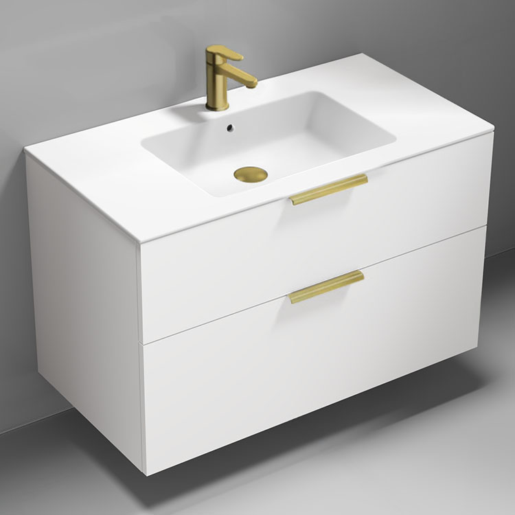Bathroom Vanity Wall Mounted Bathroom Vanity, Modern, 40 Inch, Gold Handles Nameeks IBIZA100