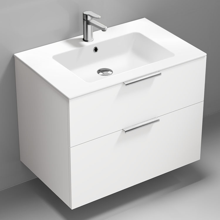 Bathroom Vanity Wall Mounted Bathroom Vanity, Modern, 32 Inch, Chrome Handles Nameeks IBIZA52