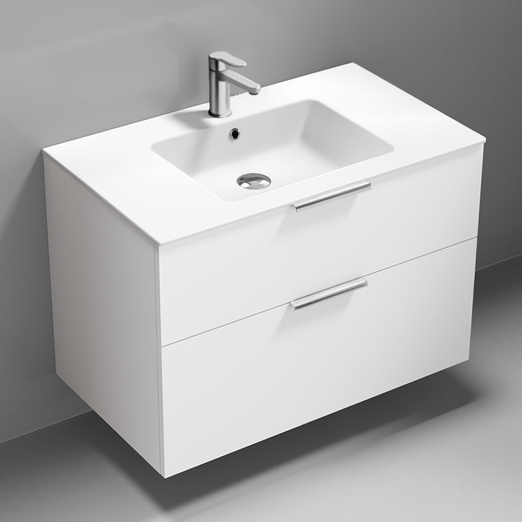 Bathroom Vanity Wall Mounted Bathroom Vanity, Modern, 36 Inch, Chrome Handles Nameeks IBIZA56