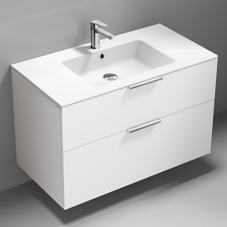 Bathroom Vanity Wall Mounted Bathroom Vanity, Modern, 40 Inch, Chrome Handles Nameeks IBIZA60