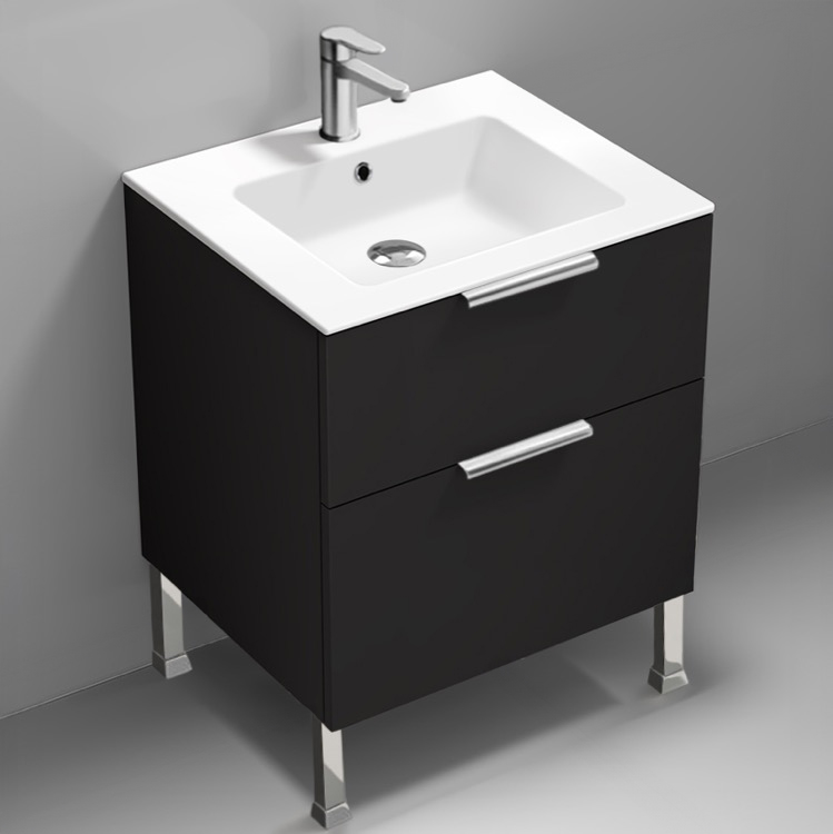 Bathroom Vanity 24 Inch Matte Black Free Standing Bathroom Vanity, Modern, Chrome Handles Nameeks IBIZA63