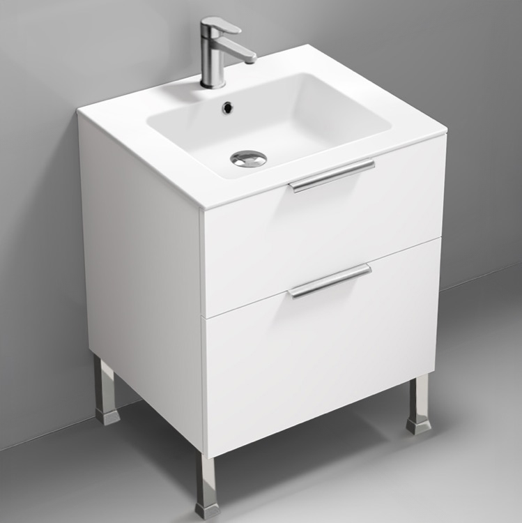 Bathroom Vanity 24 Inch Free Standing Bathroom Vanity, Modern, Chrome Handles Nameeks IBIZA64