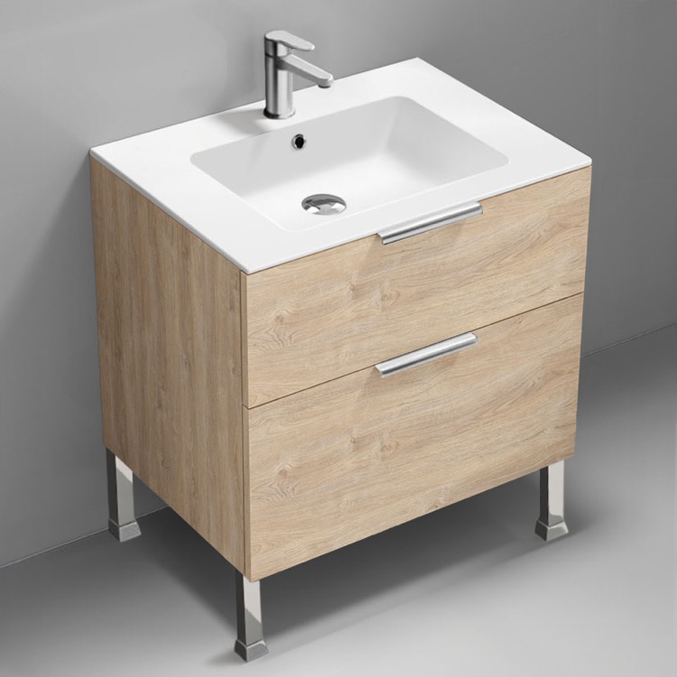 Bathroom Vanity Free Standing Bathroom Vanity, Modern, Chrome Handles, 28 Inch Nameeks IBIZA65