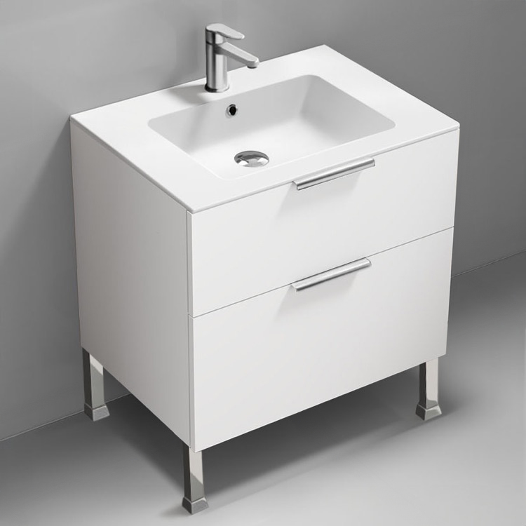 Bathroom Vanity Free Standing Bathroom Vanity, Modern, Chrome Handles, 28 Inch Nameeks IBIZA68