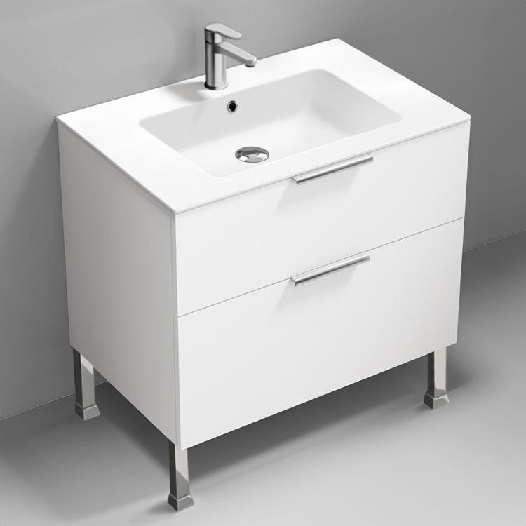 Bathroom Vanity Free Standing Bathroom Vanity, Modern, Chrome Handles, 32 Inch Nameeks IBIZA72