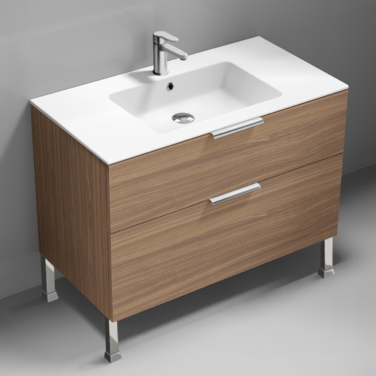 Bathroom Vanity Walnut Free Standing Bathroom Vanity, Modern, Chrome Handles, 40 Inch Nameeks IBIZA78