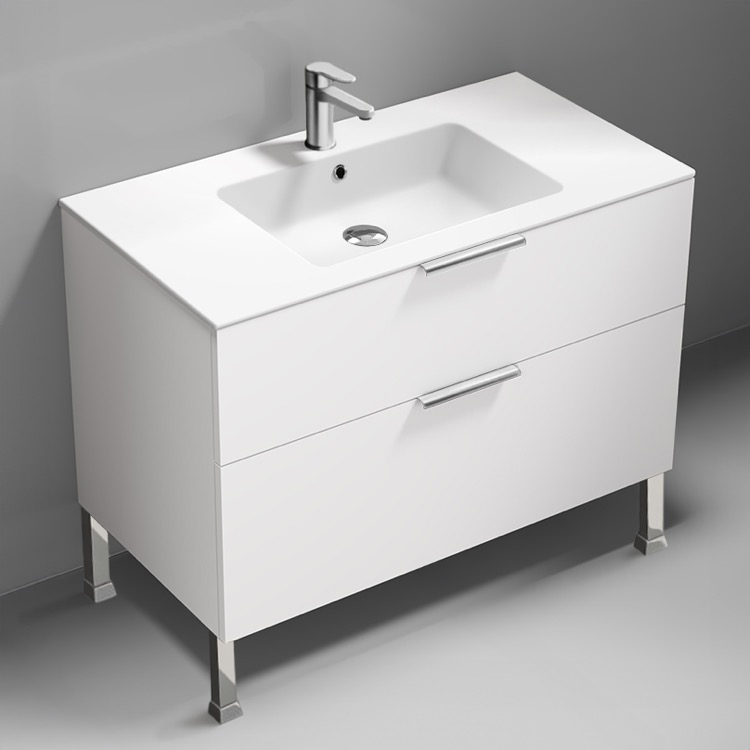 Bathroom Vanity Free Standing Bathroom Vanity, Modern, Chrome Handles, 40 Inch Nameeks IBIZA80