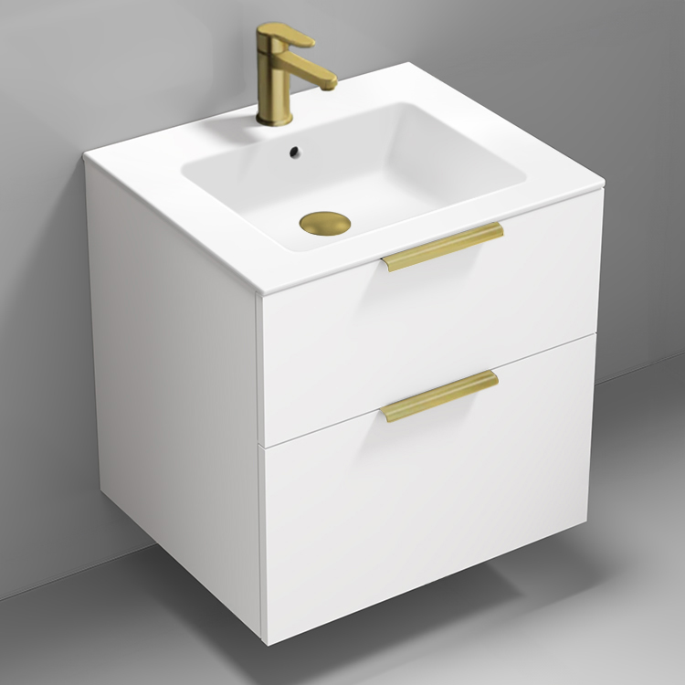 Bathroom Vanity Wall Mounted Bathroom Vanity, Modern, 24 Inch, Gold Handles Nameeks IBIZA84