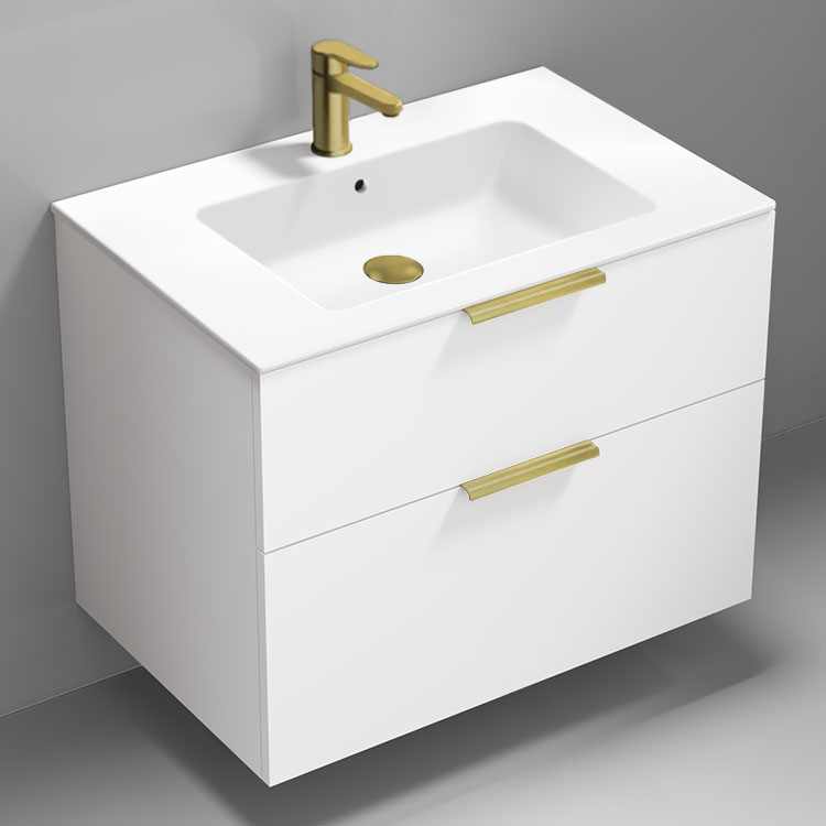 Bathroom Vanity Wall Mounted Bathroom Vanity, Modern, 32 Inch, Gold Handles Nameeks IBIZA92