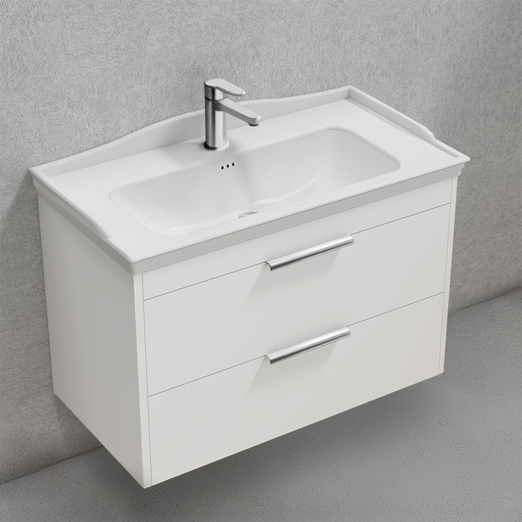 Bathroom Vanity Floating Bathroom Vanity, 32 Inch, Chrome Handles Nameeks MARBELLA32