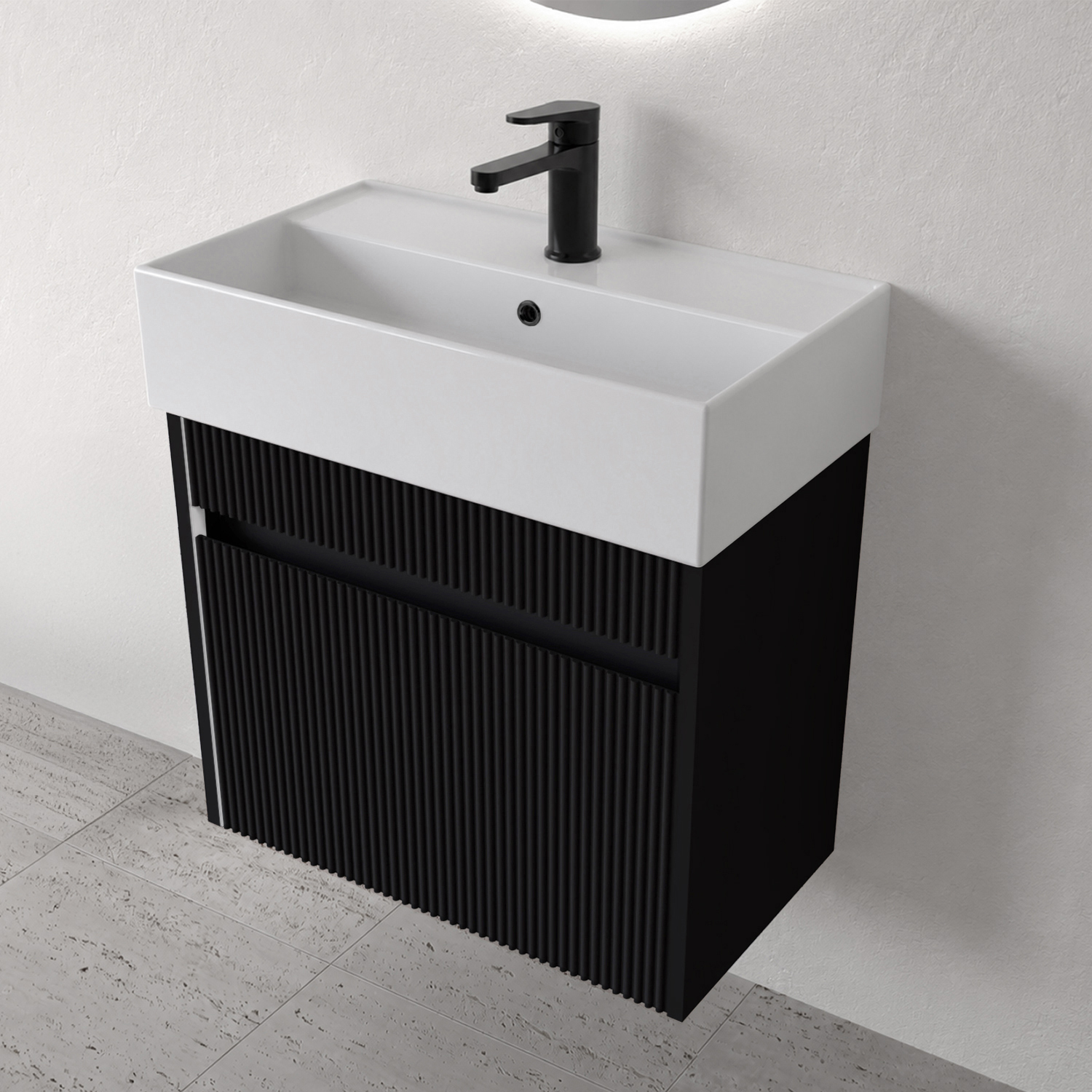 Bathroom Vanity Fluted Small Floating Vanity - Modern, 24 Inch, Matte Black Nameeks MINI29