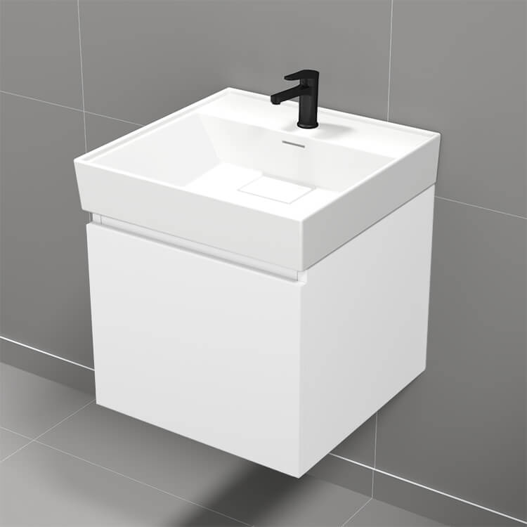Nameeks SHARP2 Small Bathroom Vanity, Wall Mounted, Modern, 19 Inch, Glossy White