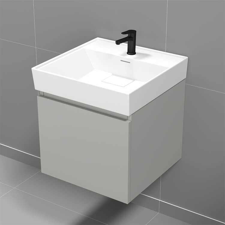Nameeks SHARP4 Small Bathroom Vanity, Modern, Wall Mount, 19 Inch, Grey Mist