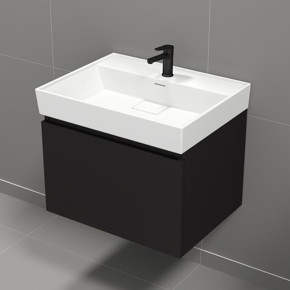 Nameeks SHARP7 Black Bathroom Vanity, Floating, Modern, 24 Inch