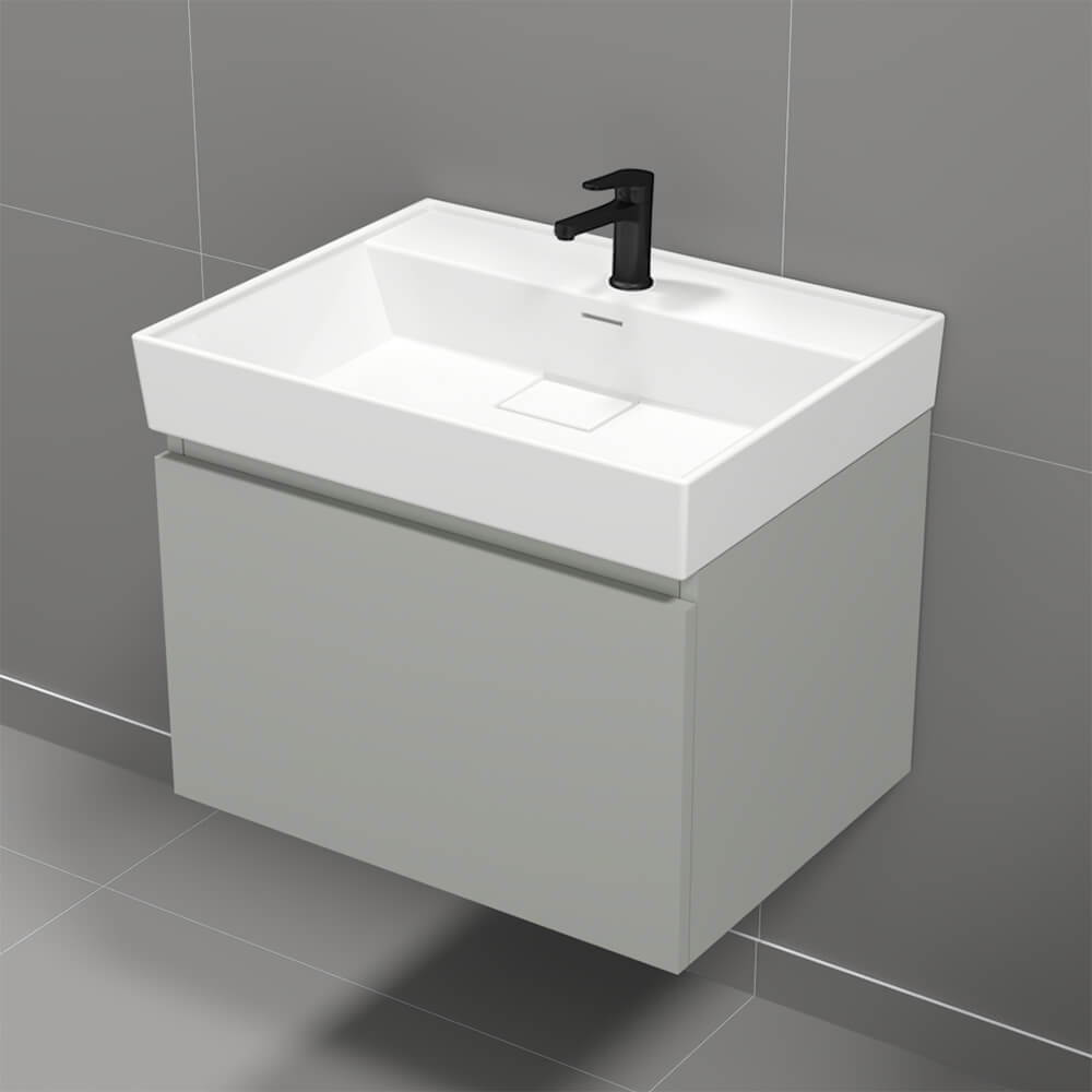 White Ceramic Cabinet Bathroom Sink with Modern Black Cabinet