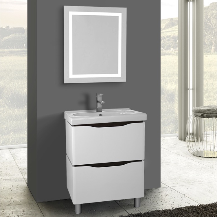 24 Inch White Floor Standing Bathroom Vanity Set Lighted 24 Inch White Floor Standing Bathroom Vanity Set Lighted Mirror Included