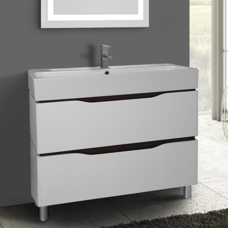 Nameeks Vn F03 By Nameek S Venice 40 Inch Floor Standing White Vanity Cabinet With Fitted Sink Thebathoutlet