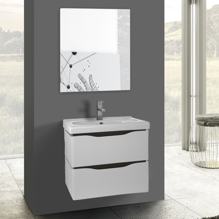 Nameeks Vn W07 By Nameek S Venice 24 Inch White Wall Mounted 24 Inch White Wall Mounted Bathroom Vanity Set Mirror Included