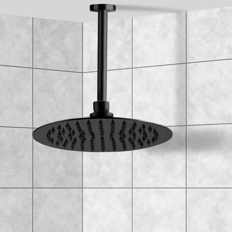 10 Ceiling Mounted Rain Shower Head With Arm Matte Black