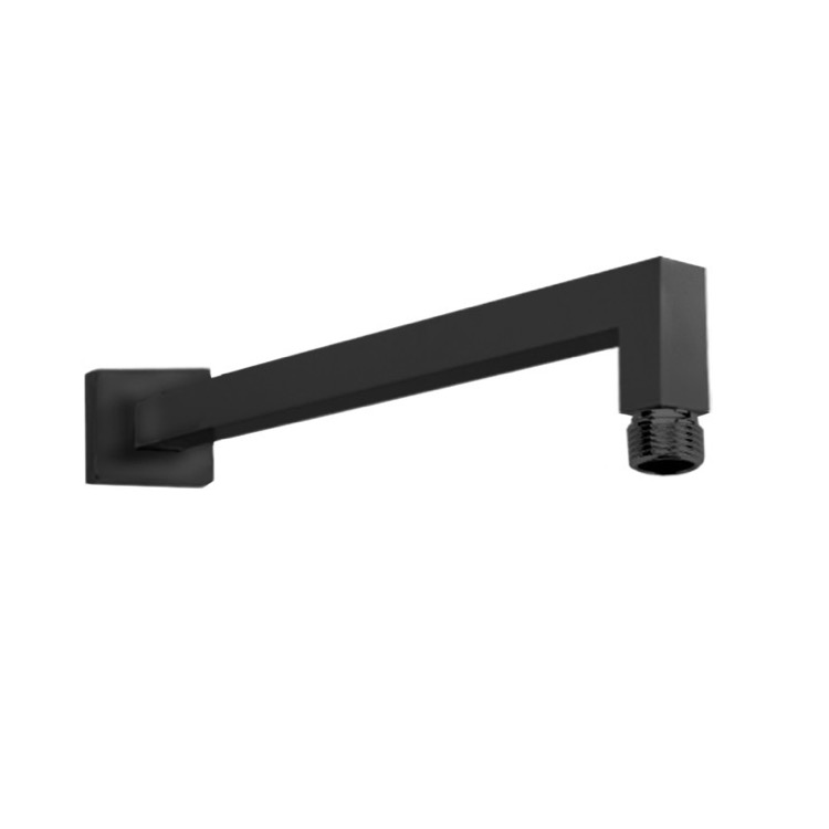 Wall Mounted 16-Inch Solid Brass Square Shower Arm in Matte Black Bathroom 