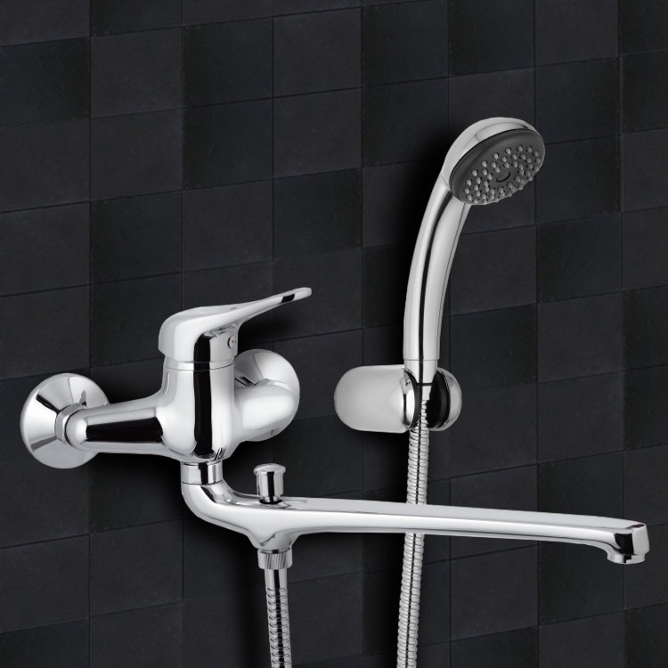 Modern Bathroom Bath Shower Filler Mixer Tap Single Lever Chrome Solid Brass with Shower Handset and Hose Attachment