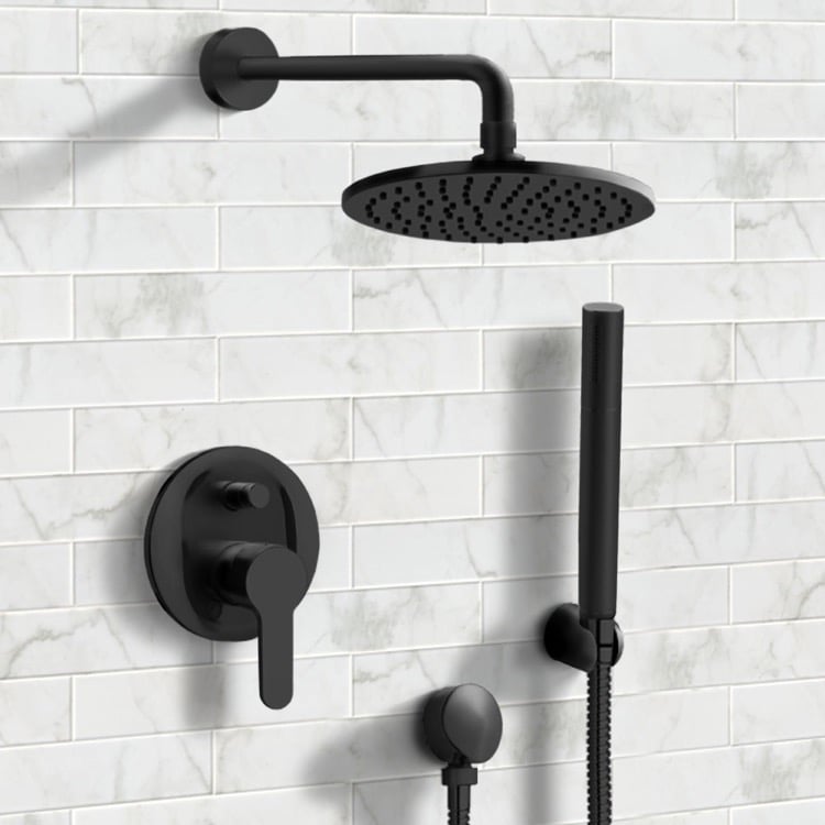 20 x 12 Modern Thermostatic Shower System with Handshower & Rack Solid Brass in Black