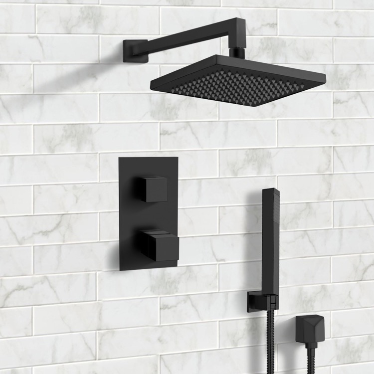 Remer Sfh33 By Nameek S Orsino Matte Black Thermostatic Shower System With 8 Rain Shower Head And Hand Shower Thebathoutlet