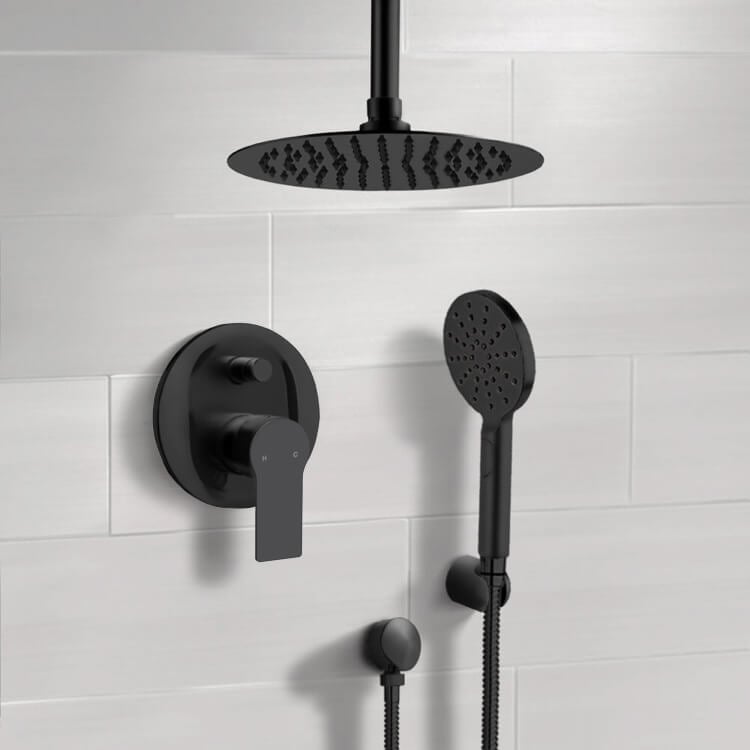 Shower Faucet Matte Black Shower System With 10 Inch Rain Ceiling Shower Head and Hand Shower Remer SFH85-10