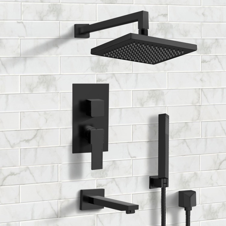 Details about   Matte Black Rainfall Shower Faucet Set & Storage Shelf Bathroom 