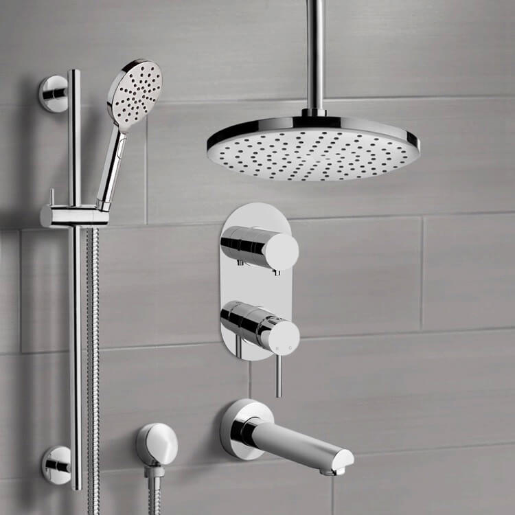 Tub and Shower Faucet Tub and Shower Faucet Set with Handheld and Ceiling Rain Shower Head Remer TSR65