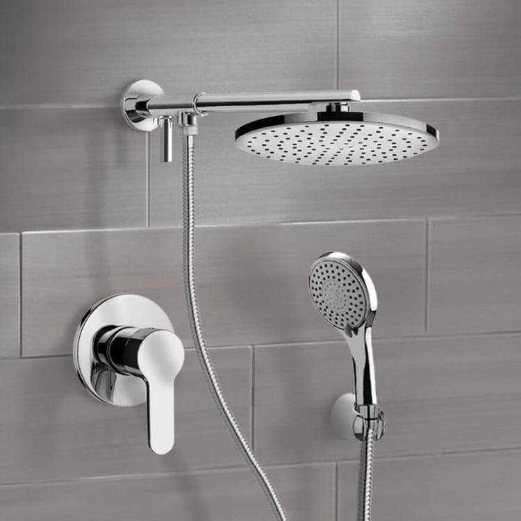 Shower Faucet Chrome Shower System With 12 Inch Rain Shower Head and Hand Shower Remer SFH14-12