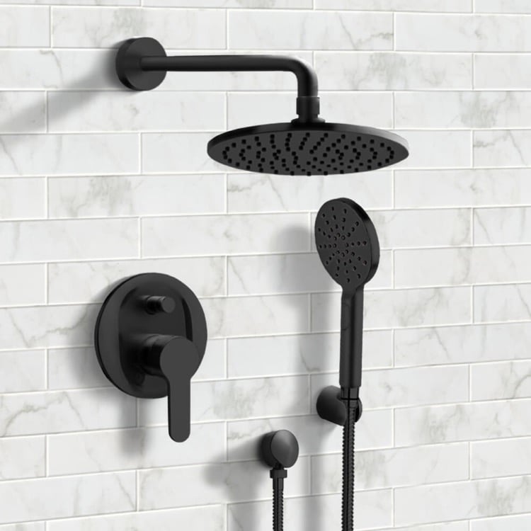 Remer SFH50 Matte Black Shower Set With 8 Inch Rain Shower Head and Multi Function Hand Shower