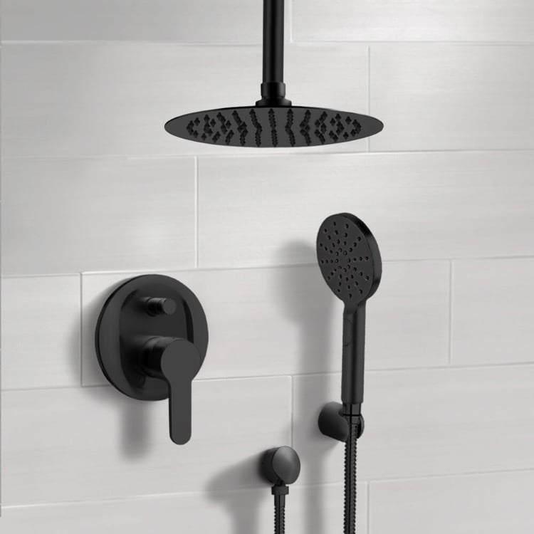 Shower Faucet, Remer SFH52-10, Matte Black Ceiling Shower Set with 10 Inch Rain Shower Head and Multi Function Hand Shower